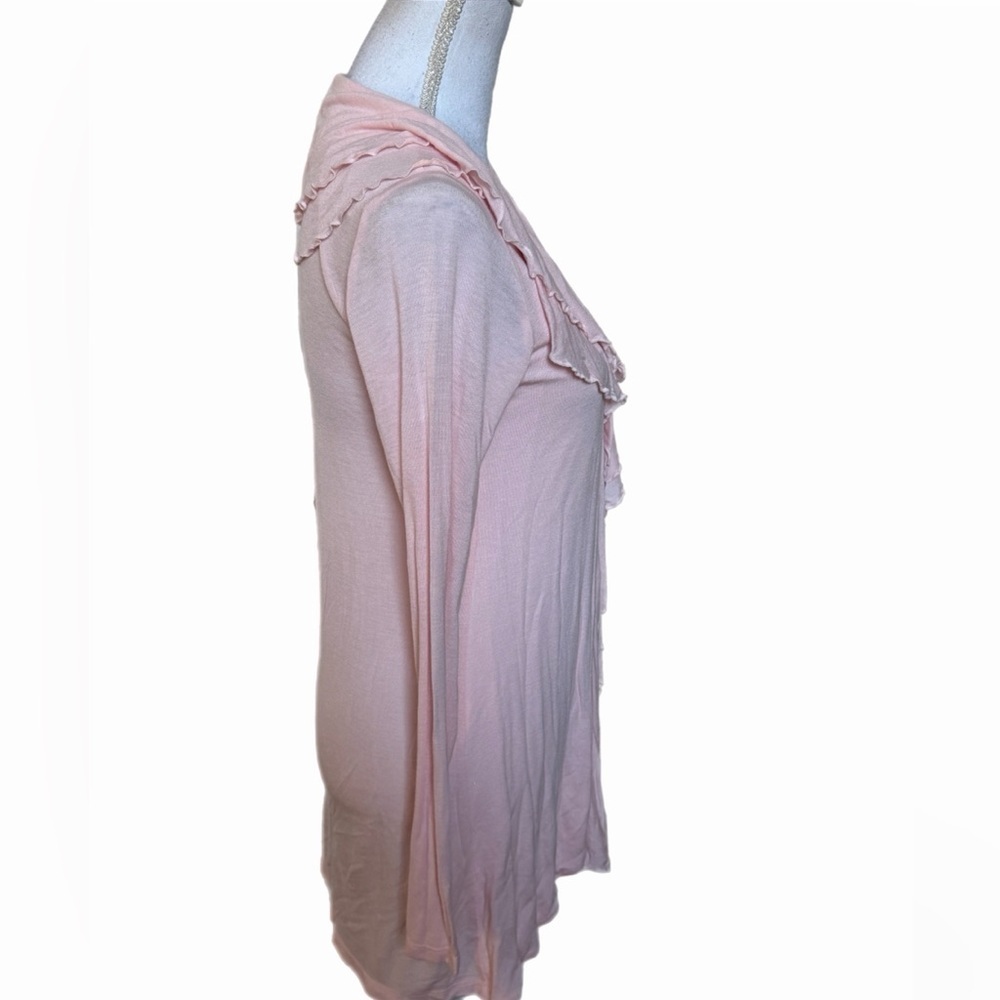 Fever NWT Women’s Open Front Pink Tunic Size Small Long Sleeve Ruffled Front - Picture 4 of 9